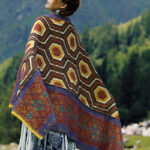 Buddha Stones Tibetan Shawl Brown Blue Red Geometric Shapes Pattern Winter Cozy Travel Scarf Wrap Tibetan Shawl BS 4
