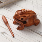 Buddha Stones Handcrafted FengShui Wealth Luck Frog Mini Wooden Croaking Frog Guiro Decoration Decorations BS 5