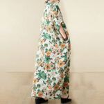 Buddha Stones Red Blue Green Flowers Midi Dress Cotton Half Sleeve Dress With Pockets Midi Dress BS 18