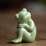 Buddha Stones Mini Small Meditation Lotus Resting Frog Ceramic Wealth Luck Home Tea Pet Figurine Decoration Decorations BS Resting Little Frog 4.5*3.2*5.7cm