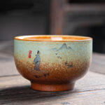 Buddha Stones Colorful Deer Pipa Snow Plum Blossoms Mountains Rivers Bird Ceramic Teacup Kung Fu Tea Cup Bowl Cup BS 7cm*4.5cm*100ml Person Mountain Birds