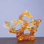 Buddha Stones Year of the Dragon Handmade Ruyi Handle Liuli Crystal Art Piece Protection Home Office Decoration Decorations BS Small Yellow Dragon 22.5*8.5*17.8cm/8.86*3.35*7.01inch