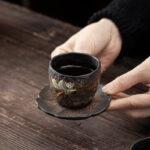 Buddha Stones Vintage Lotus Flower Ceramic Cup Mat Pad Tea Cup Coaster Kung Fu Tea Mat Cup Mat BS 9