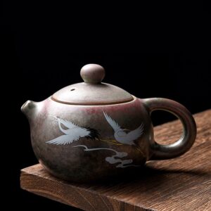Buddha Stones White Crane Cloud Chinese Gongfu Tea Ceramic Kung Fu Teapot Teapot BS Round Teapot Pattern 13.5cm*7.5cm*240ml