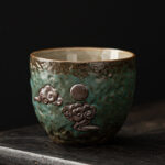 Buddha Stones Lotus Pod Leaf Flower Auspicious Clouds Ceramic Teacup Kung Fu Tea Cup Cup BS Green Auspicious Clouds 6.6cm*5.4cm*110ml