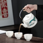 Buddha Stones Vintage Dragon Mountain Fisherman Landscape White Porcelain Ceramic Kung Fu Teapot Teapot BS 12