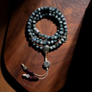 Buddha Stones 925 Sterling Silver 108 Mala Beads Eagle's Eye Stone Moonstone Positive Bracelet Mala Bracelet BS Eagle's Eye Stone(Non-Elastic Rope)