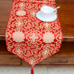 Buddha Stones Prayer Altar Flower Vajra Dragon Pattern Tibetan Auspicious Symbols Tassels Jacquard Table Runner Prayer Altar BS 1