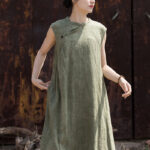 Buddha Stones Handmade Tie Dye Midi Dress Linen Sleeveless Dress 12