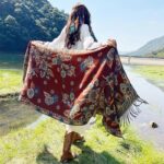 Buddha Stones Tibetan Flower Floral Leaves Pattern Design Shawl Cozy Travel Scarf Wrap Tibetan Shawl BS 30