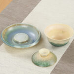 Buddha Stones Green Ocean Waves Design Porcelain Ceramic Gaiwan Sancai Teacup Kung Fu Tea Cup And Saucer With Lid Cup BS 7
