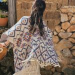 Buddha Stones Tibetan Shawl Striped Geometry Pattern Winter Cozy Travel Knitted Scarf Wrap Tibetan Shawl BS 5
