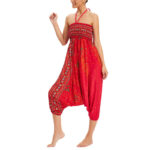 Buddha Stones Two Style Wear Peacock Feather Loose Smocked Harem Trousers Jumpsuit High Waist Pants Harem Pants BS 22