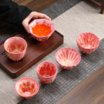 Buddha Stones Retro Blue Red Gradient Lotus Pattern Kiln Change Ceramic Teacup Kung Fu Tea Cup Bowl Cup BS 10