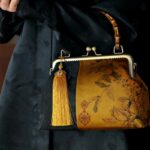 Buddha Stones Leaves Bird Branches Persimmon Flowers Bamboo Handles Handbag Handbags BS 9