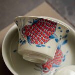 Buddha Stones Koi Fish Arowana Ceramic Gaiwan Sancai Teacup Kung Fu Tea Cup With Lid 130ml Cup BS 4