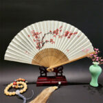 Buddha Stones A Panorama Of Rivers And Mountains Cranes Orchid Flower Paper Bamboo Handheld Silk Bamboo Folding Fan 22cm Folding Fan BS Red Flowers 22cm