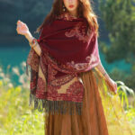 Buddha Stones Tibetan Vine Leaves Pattern Design Shawl Cozy Travel Scarf Wrap Tibetan Shawl BS 11