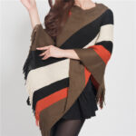 Buddha Stones Tibetan Colorful Striped Design Shawl Tassels Pullover Winter Cozy Travel Scarf Wrap Tibetan Shawl BS Brown Black Beige Orange 72cm*90cm