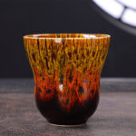 Buddha Stones Vintage Kiln Change Design Ceramic Coffee Mug Tea Cup 150ml Coffee Mug BS Yellow Orange 7.5cm*7.5cm*150ml