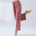 Buddha Stones Loose Modal Drawstring Wide Leg Pants For Yoga Dance Wide Leg Pants BS Palevioletred 3XL(Waist 70cm/Hips 116.5cm/Length 104cm)