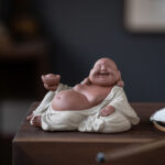 Buddha Stones Laughing Buddha Ingots Attract Wealth Purple Clay Maitreya Statue Decoration Decorations BS 15