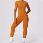 Buddha Stones Women Short Sleeve T-Shirt Top High Waist Leggings Pants For Sports Yoga 2-Piece Outfit BS 18