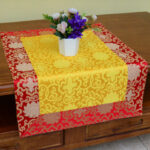 Buddha Stones Brocade Prayer Altar Flower Vajra Dragon Pattern Auspicious Symbols Table Runner Prayer Altar BS Red&Yellow Flower 70*70cm