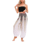 Buddha Stones Peacock Feather Pattern Loose Harem Trousers Women's Yoga Pants Women's Harem Pants BS 7