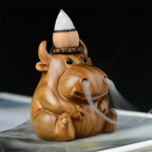 Buddha Stones Green Sandalwood Cute Calf Pattern Meditation Backflow Incense Burner Decoration Incense Burner BS Green Sandalwood Calf 55*47*44mm