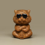 Buddha Stones Small Green Sandalwood Tiger Engraved Positive Desk Decorations Decorations BS 2