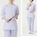 Buddha Stones 2Pcs Solid Color Three Quarter Shirt Top Pants Meditation Zen Tai Chi Cotton Linen Clothing Women's Set Women's Meditation Cloth BS 1