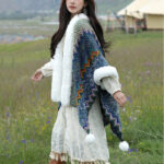 Buddha Stones Tibetan Multicolored Wavy Lines Knitted Striped Shawl Coat Winter Cozy Travel Scarf Wrap Tibetan Shawl BS 2