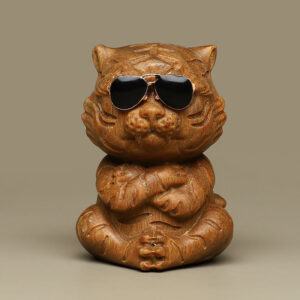 Buddha Stones Small Green Sandalwood Tiger Engraved Positive Desk Decorations Decorations BS Green Sandalwood Tiger