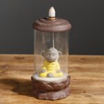 Buddha Stones Meditation Wukong Monkey King Purple Clay Windshield Lotus Backflow Smoke Fountain Incense Burner Decoration Incense Burner BS Meditation Wukong(Yellow)
