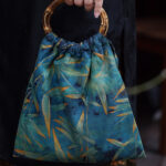 Buddha Stones Blue Green Bamboo Leaves Bamboo Handles Handbag Handbags BS 5