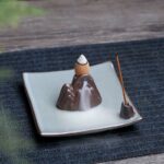Buddha Stones Lotus Plum Blossom Square Ceramic Spiritual Backflow Incense Burner Incense Burner BS 17