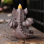 Buddha Stones Lovely Dinosaur Purple Clay Backflow Smoke Fountain Healing Incense Burner Decoration Incense Burner BS 3