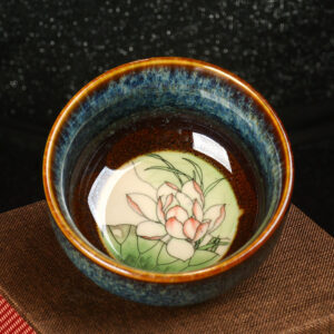 Buddha Stones Lotus Dragon Phoenix Koi Fish Chinese Jianzhan Ceramic Teacup Kung Fu Tea Cup 110ml Jian Zhan Tea Cup BS Blue Lotus 8cm*4.3cm*110ml