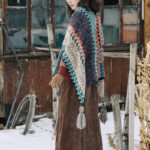 Buddha Stones Tibetan Shawl Blue Beige Red Wavy Pattern Winter Warm Tassel Scarf Tibetan Shawl BS 10