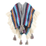 Buddha Stones Tibetan Shawl Colorful Striped Wavy Line Tassels Winter Cozy Travel Scarf Wrap Tibetan Shawl BS Beige Blue Purple 85*135cm