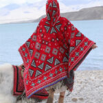 Buddha Stones Tibetan Shawl Triangle Pattern Hooded Cloak Winter Cozy Travel Scarf Wrap Tibetan Shawl BS Red 130*150cm