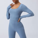 Buddha Stones Women Long Sleeve Backless Jumpsuit Sports Fitness Yoga Bodysuit Bodysuit BS 13