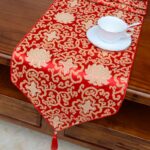 Buddha Stones Prayer Altar Flower Vajra Dragon Pattern Tibetan Auspicious Symbols Tassels Jacquard Table Runner Prayer Altar BS Red Flower 200*33cm