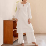 Buddha Stones 2Pcs Simple Design Tai Chi Meditation Yoga Clothing Top Pants Women's Set Clothes BS 1