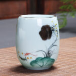Buddha Stones Koi Fish Lotus Landscape Dandelion Peony Flower Ceramic Teacup Kung Fu Tea Cup Cup BS Lotus Pod 7.8cm*8.1cm*180ml