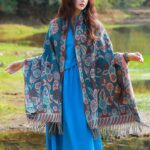 Buddha Stones Tibetan Flower Floral Leaves Pattern Design Shawl Cozy Travel Scarf Wrap Tibetan Shawl BS 2