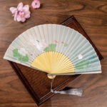 Buddha Stones Jasmine Lotus Begonia Flowers Handheld Silk Bamboo Folding Fan