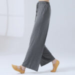 Buddha Stones Loose Modal Drawstring Wide Leg Pants For Yoga Dance Wide Leg Pants BS Gray 3XL(Waist 70cm/Hips 116.5cm/Length 104cm)