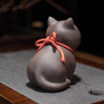 Buddha Stones Mini Lovely Cat Tea Pet Purple Clay Figurine Desk Decoration Decorations BS 6